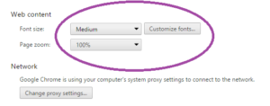 Image of chrome web browser font settings.
