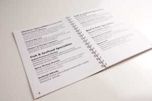 A sample of a large print restaurant menu